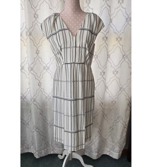 Beautiful Lewit Grid Check Cap Sleeve Dress In Ivory & Black Grid Stripe size 8 - Picture 2 of 11